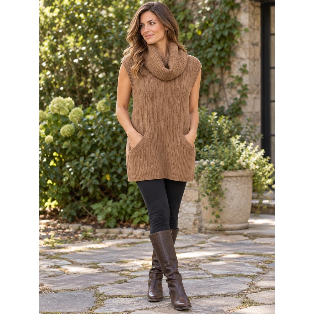 Ralph Lauren Wool Cashmere Silk Cowl Neck Sleeveless Tunic Sweater Brown Small